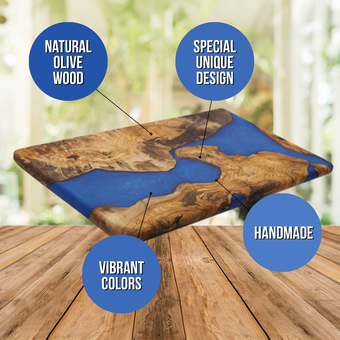 Handmade Wood Charcuterie Board Blue Resin