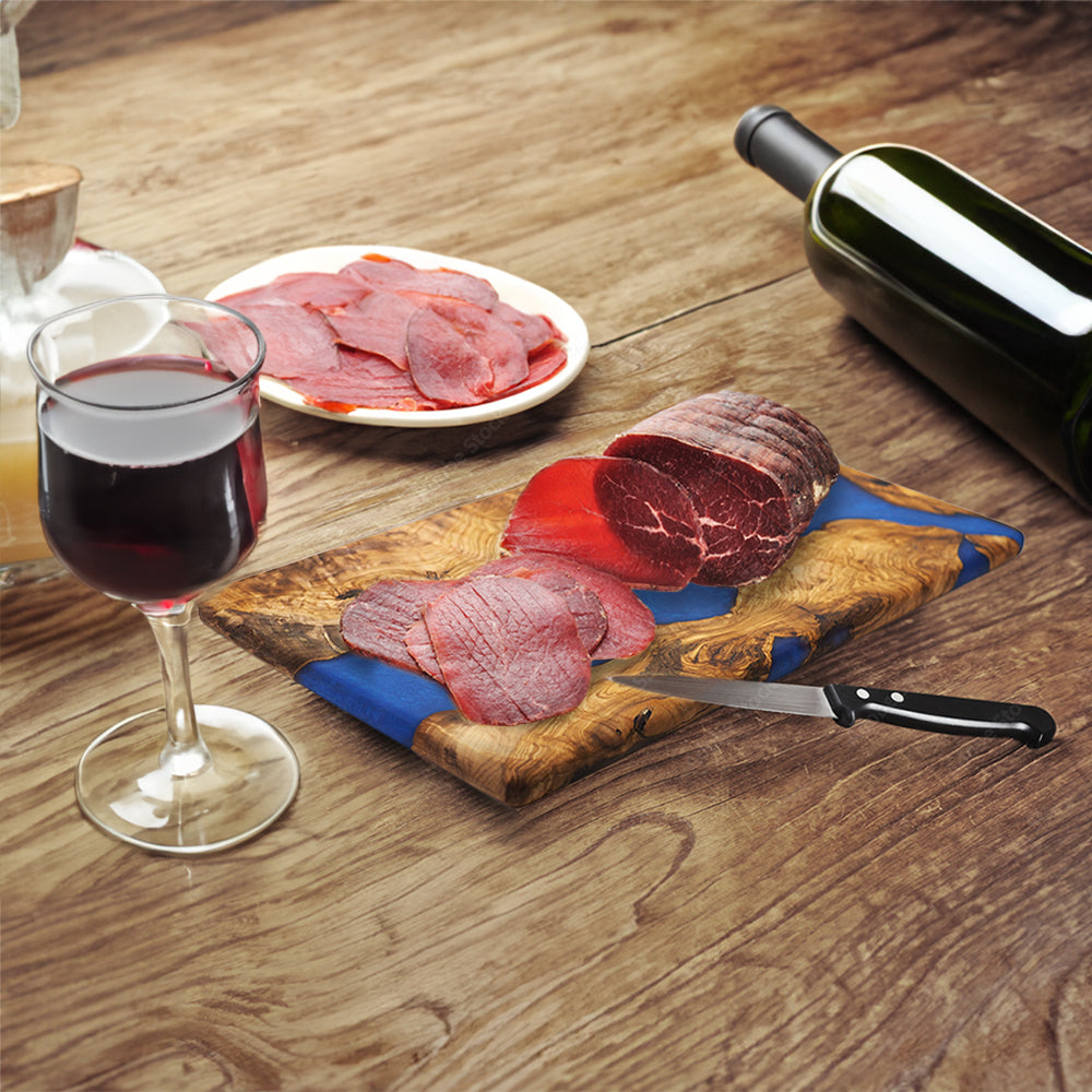 Handmade Wood Charcuterie Board Blue Resin