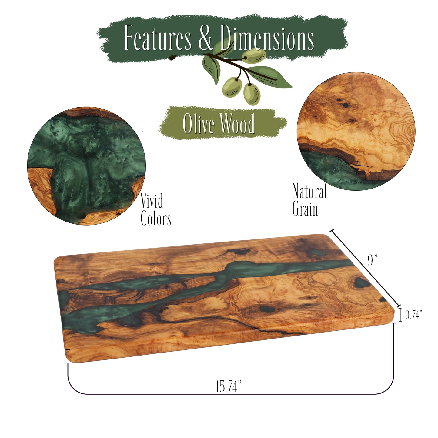 Wood Charcuterie Board Emerald Resin