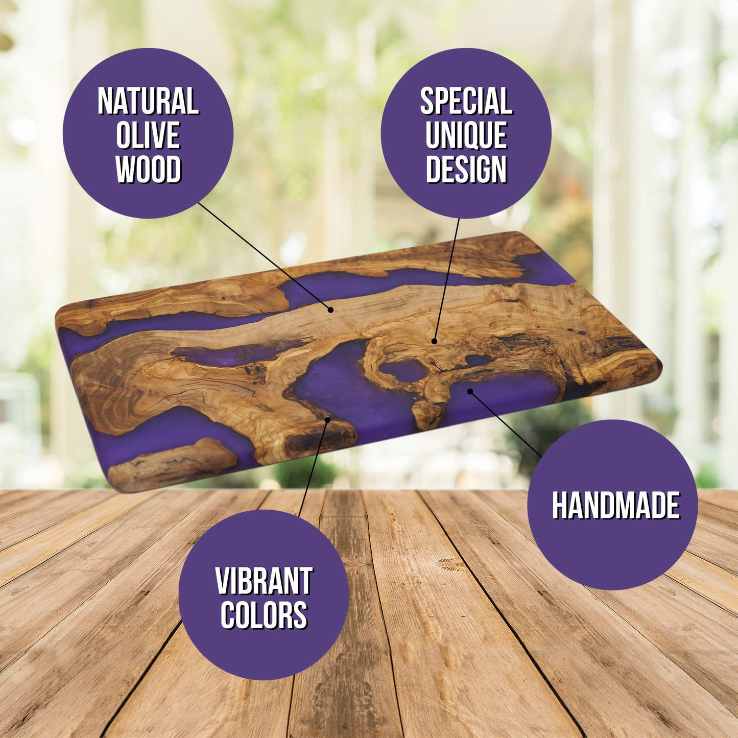 Wood Charcuterie Board Purple Resin