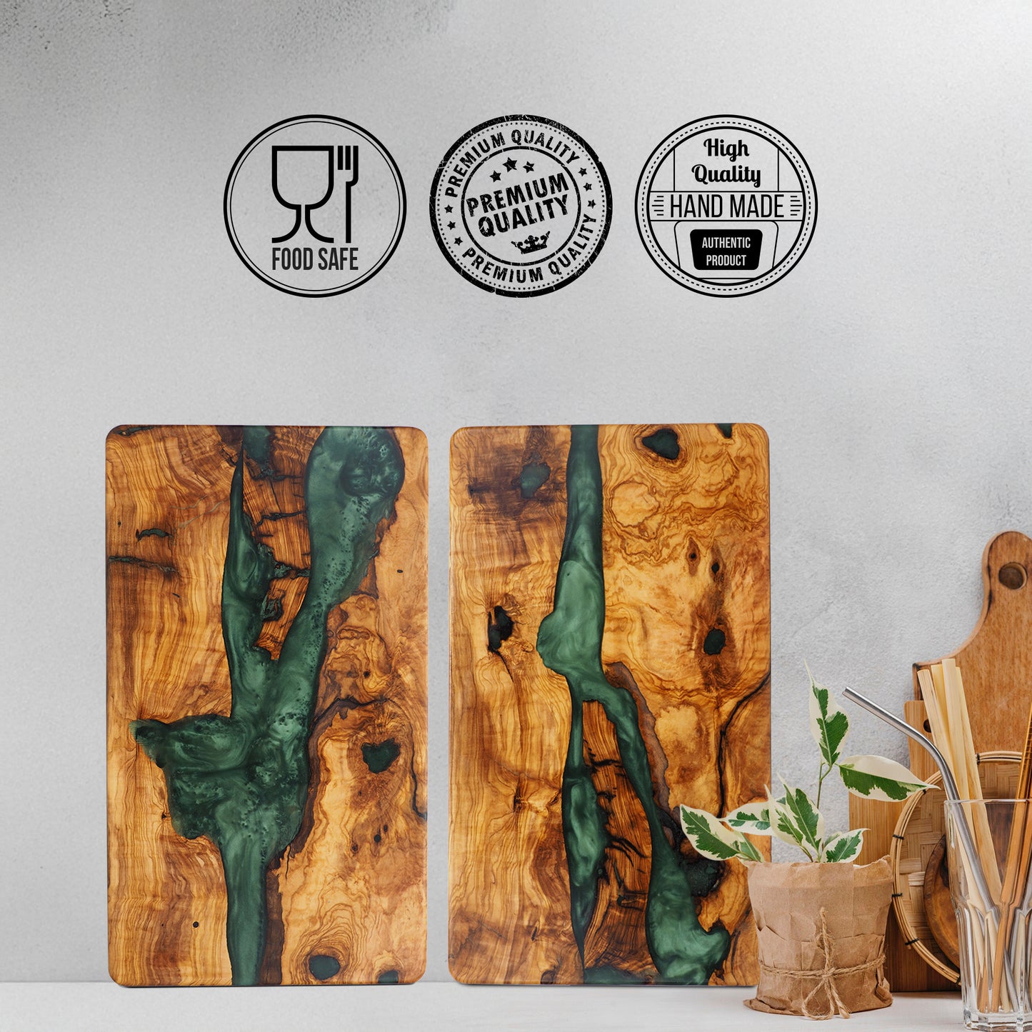 Wood Charcuterie Board Emerald Resin