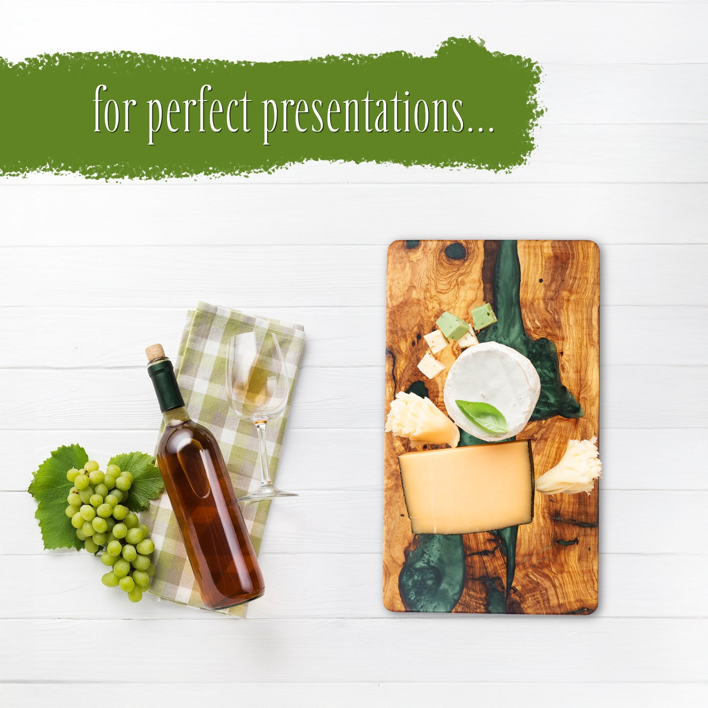 Wood Charcuterie Board Emerald Resin