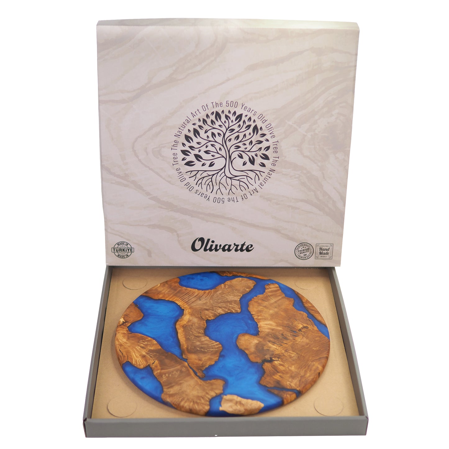 Wood Round Charcuterie Board Blue Resin