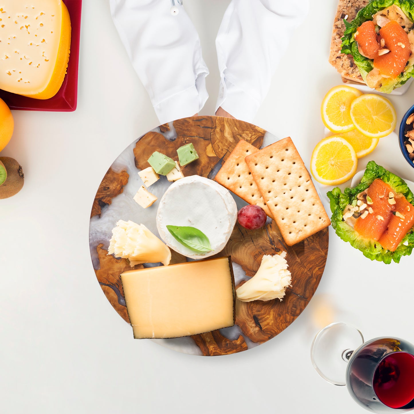 Wood Round Charcuterie Board White Resin