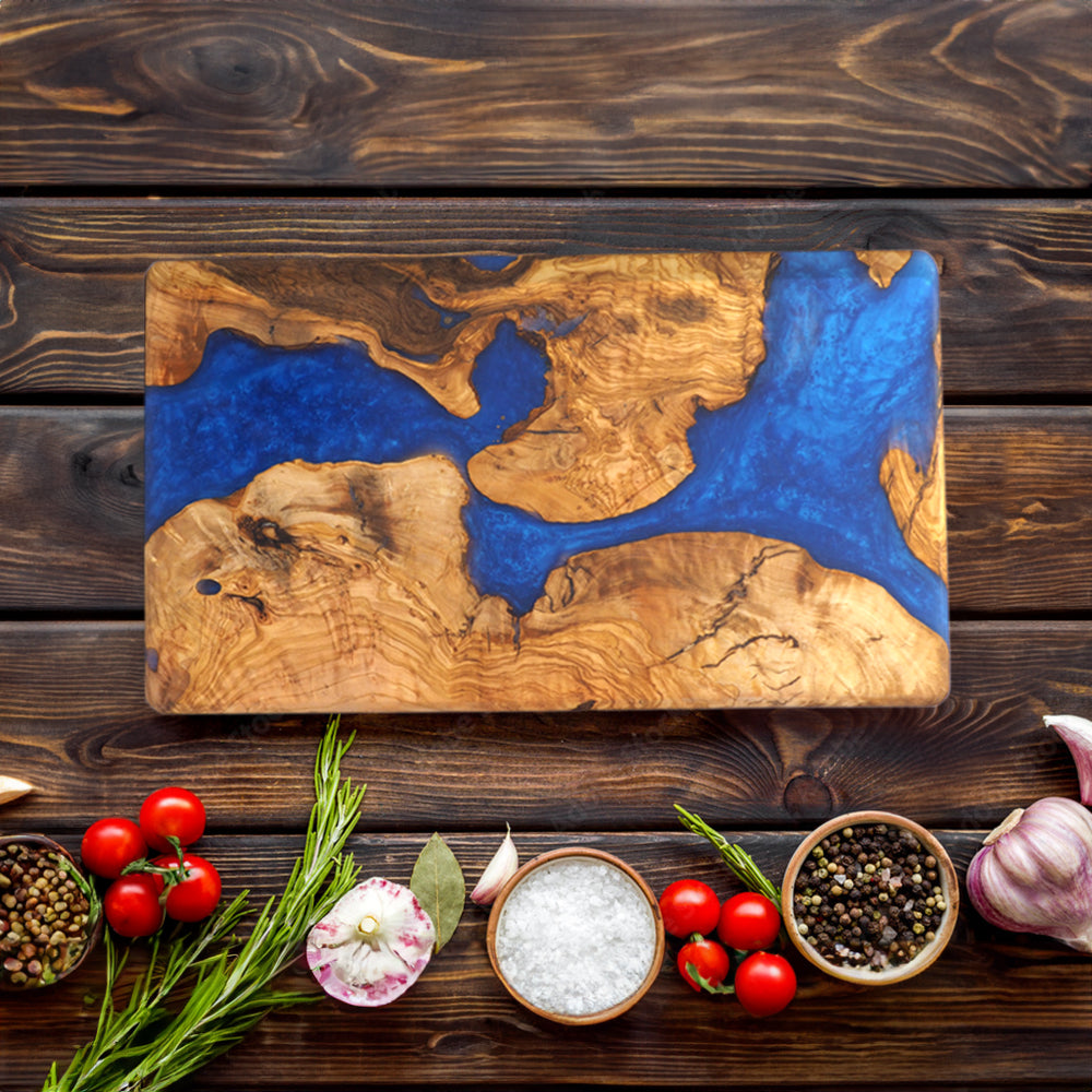 Handmade Wood Charcuterie Board Blue Resin