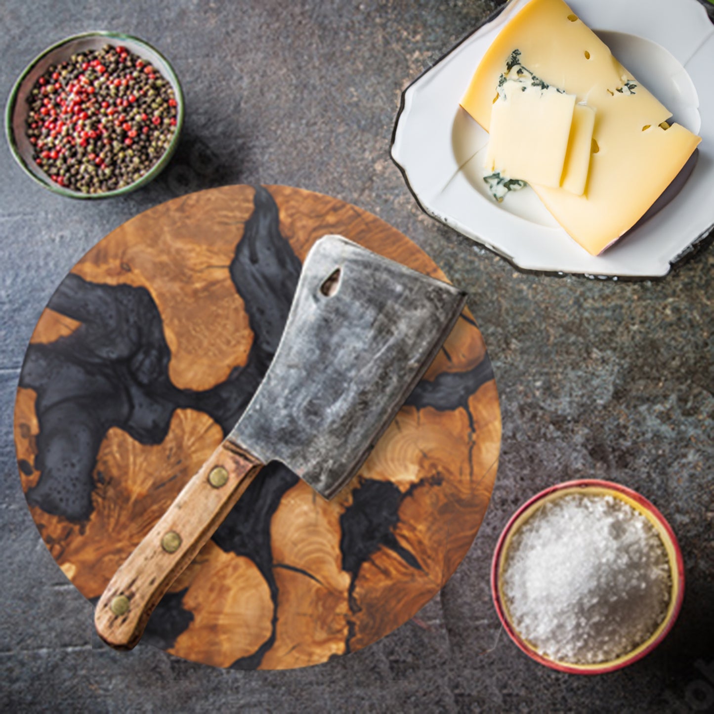 Wood Round Charcuterie Board Black Resin