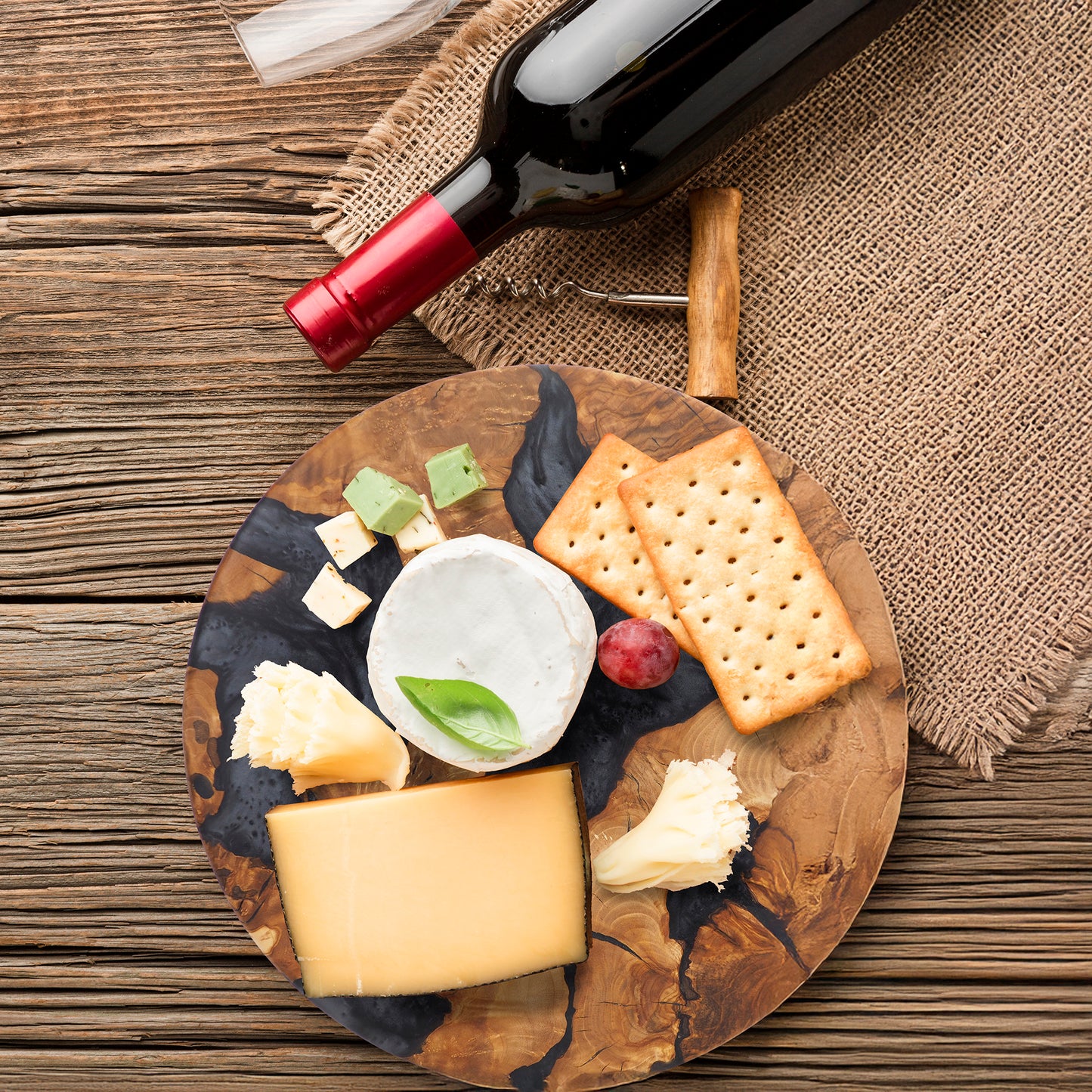 Wood Round Charcuterie Board Black Resin