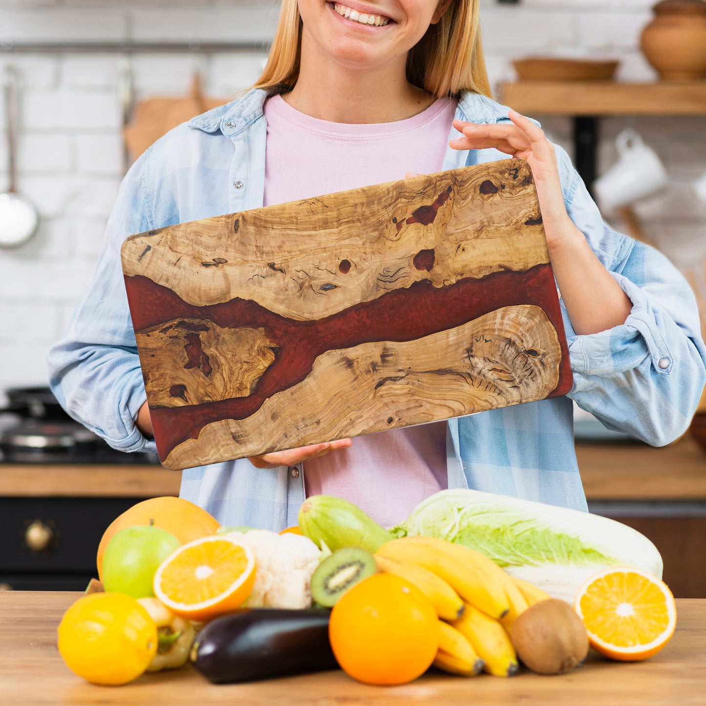 Wood Charcuterie Board Red Resin