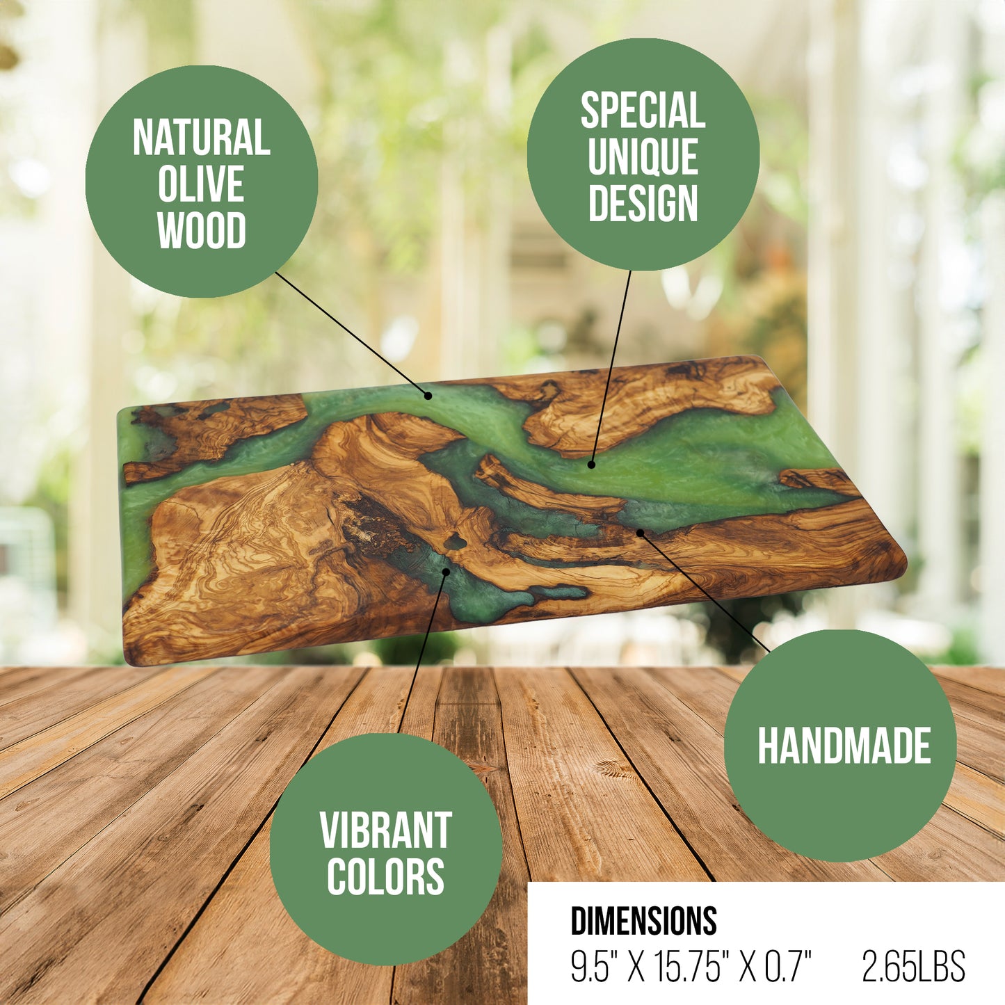 Wood Charcuterie Board Green Resin