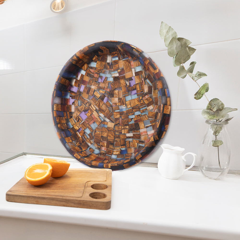 Decorative Mosaic Wood Fruit Bowl - Paris