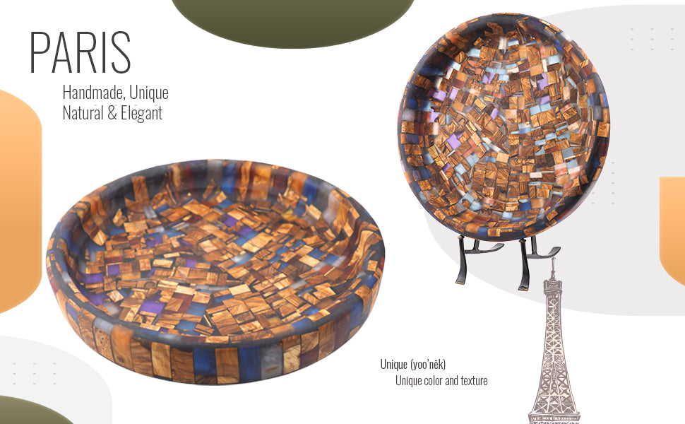 Decorative Mosaic Wood Fruit Bowl - Paris