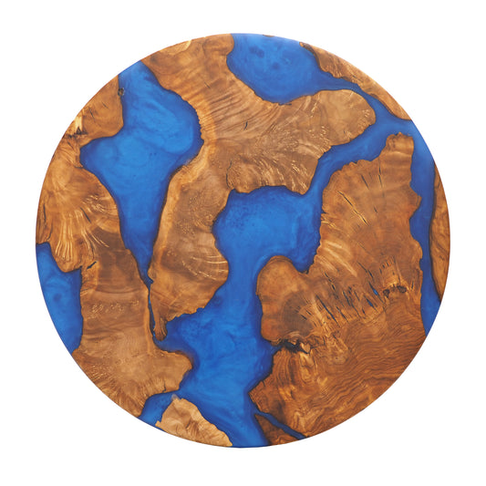 Wood Round Charcuterie Board Blue Resin