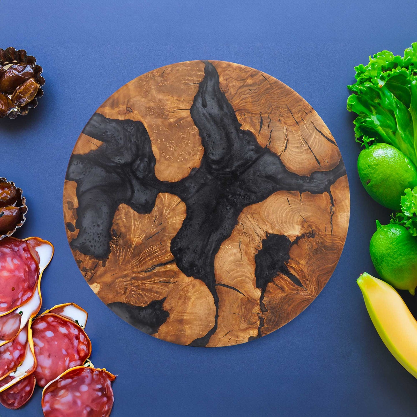 Wood Round Charcuterie Board Black Resin