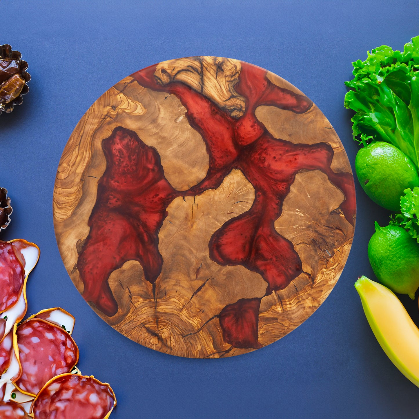 Wood Round Charcuterie Board Red Resin