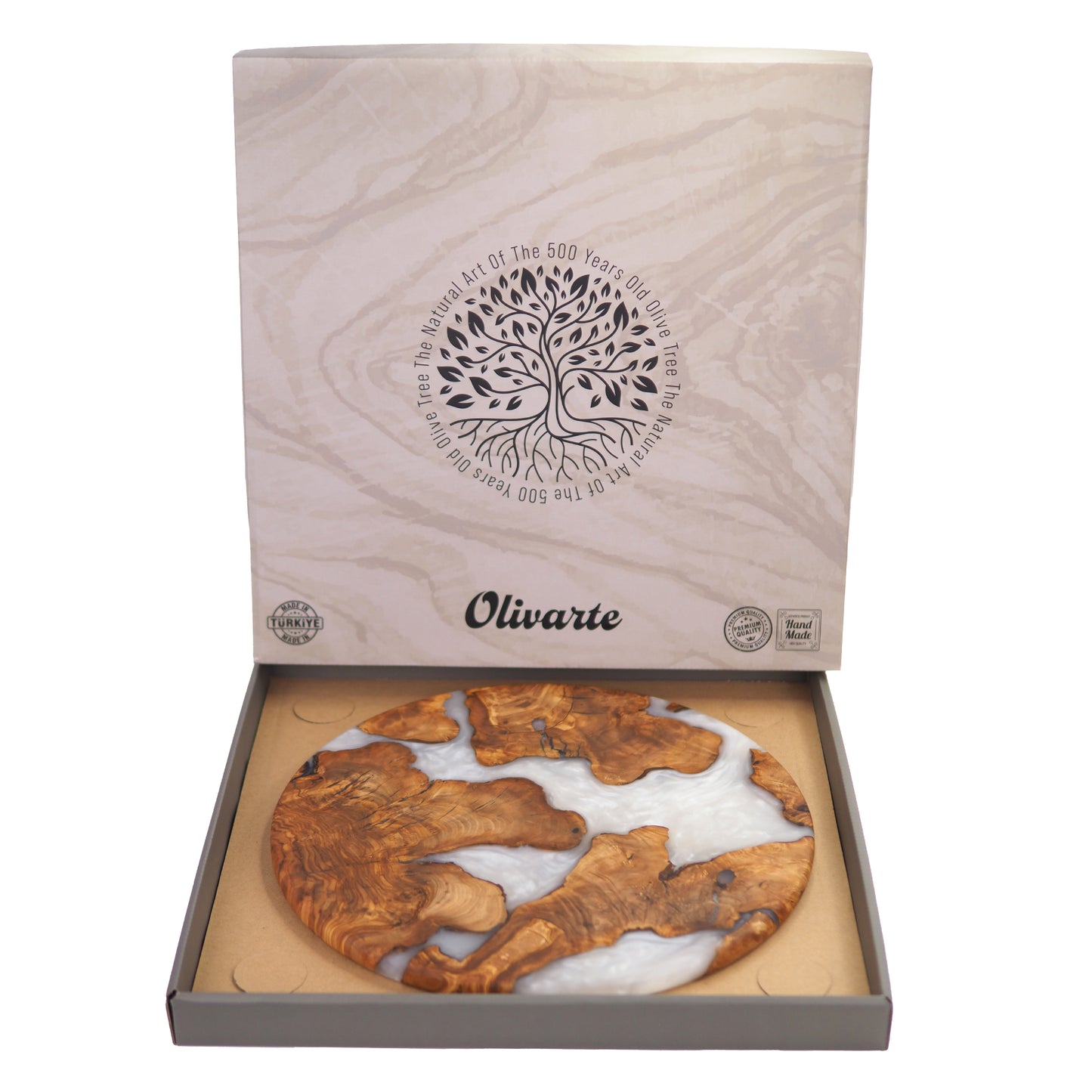 Wood Round Charcuterie Board White Resin